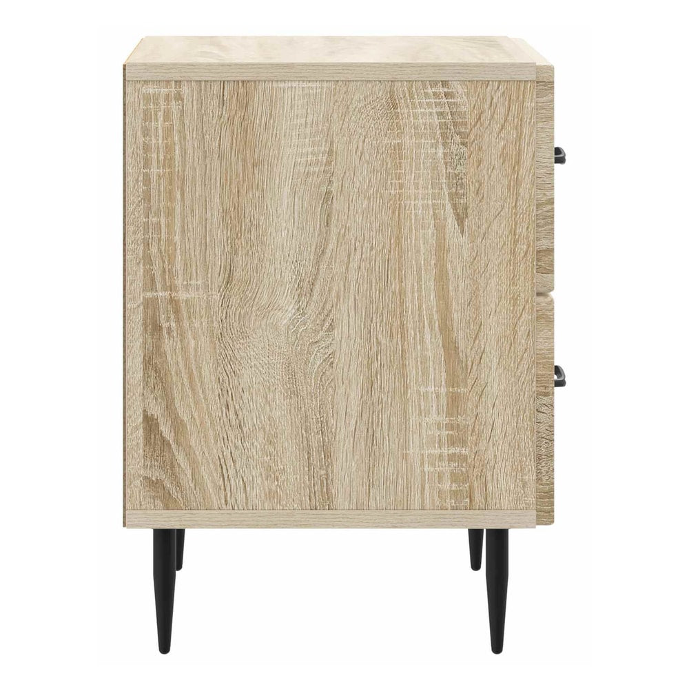 The bedside table shown from the side, highlighting its depth and construction