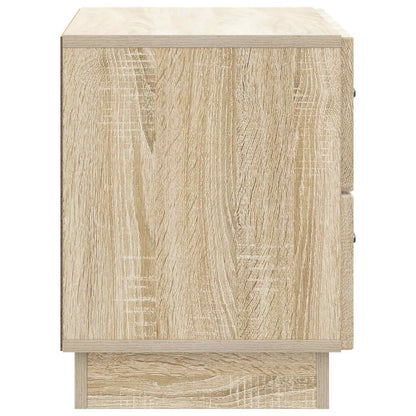 The cabinet from the side, showing its construction and Sonoma Oak finish