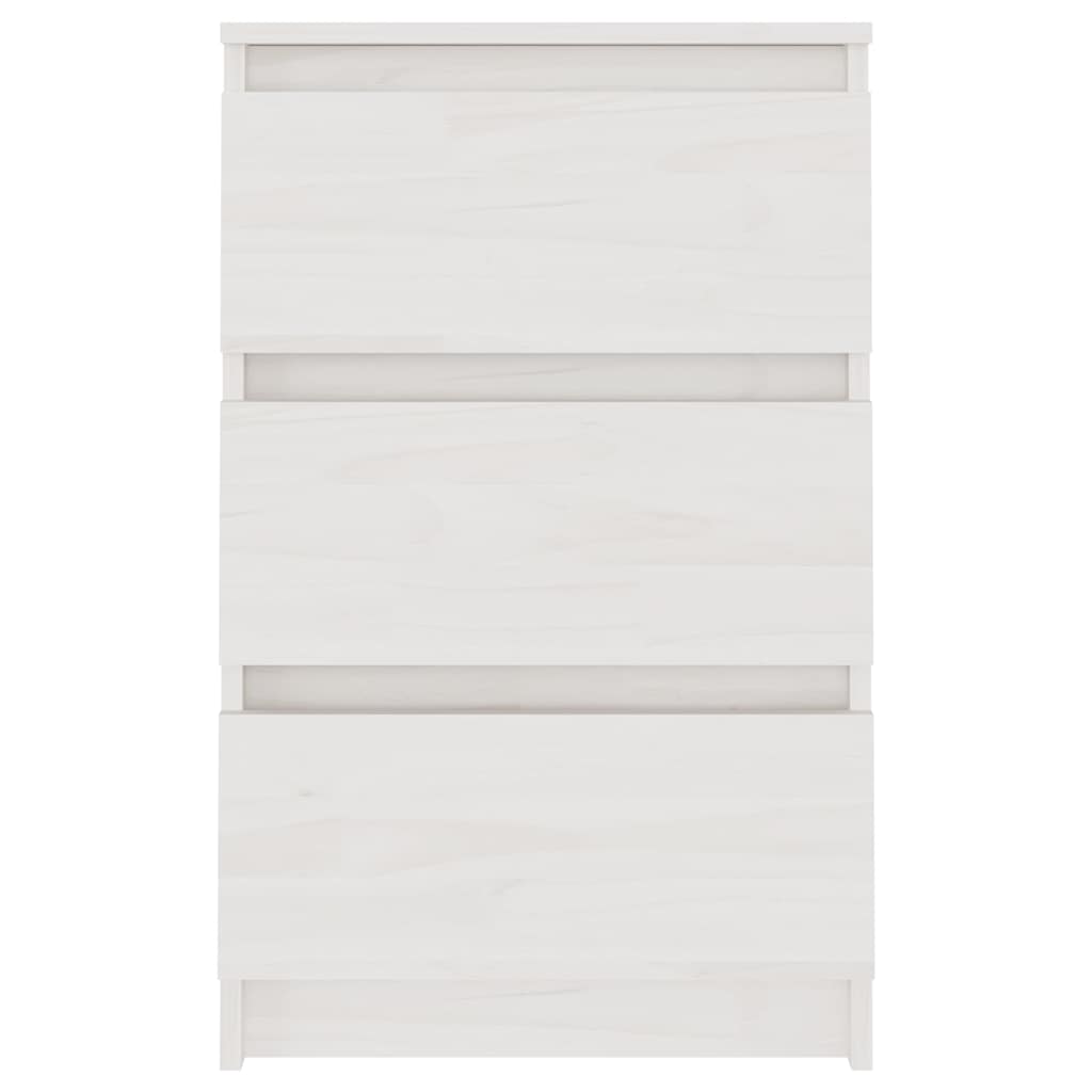 The white bedside table viewed directly from the front