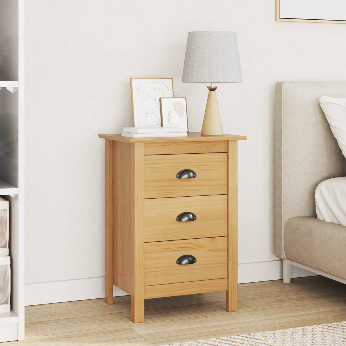 vidaXL Bedside Cabinet with Drawer HILL Honey Brown 46 x 35 x 65 cm 1
