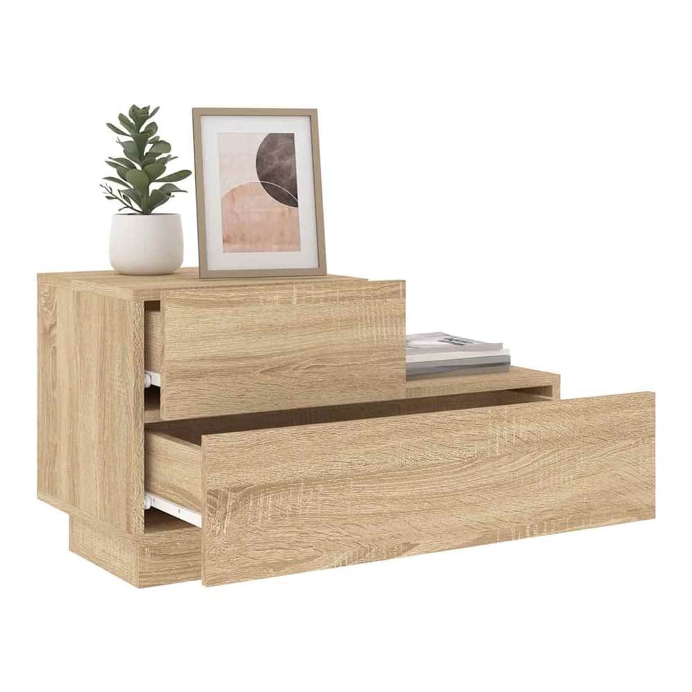 Bedside cabinet with LED lights with one drawer open