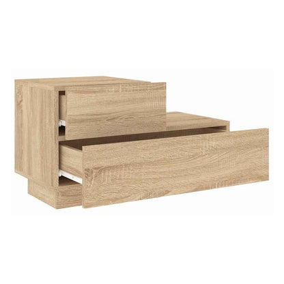 Bedside cabinet with LED lights showing the drawers open