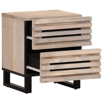 One bedside table with both slatted drawers open showing the inside