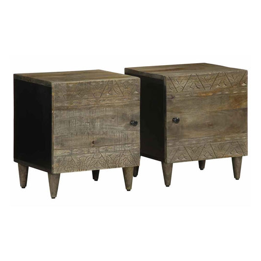 vidaXL Bedside Cabinets 2 pcs Light Grey Solid Wood Mango shown together from a front angle