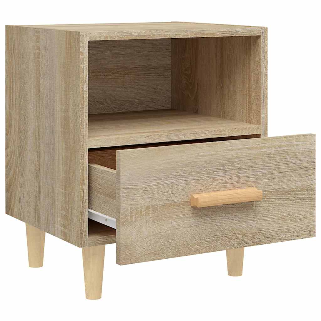 Bedside table with drawer pulled out and open shelf