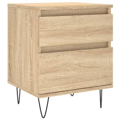 The bedside table featuring two drawers and thin black metal legs