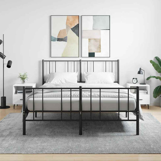 vidaXL Bedside Cabinets 2 pcs White Engineered Wood shown in a bedroom setting next to a bed