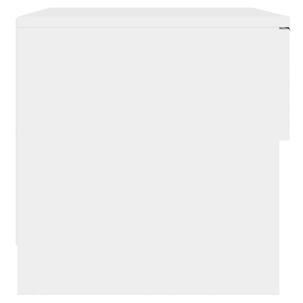 Side view of a white bedside cabinet