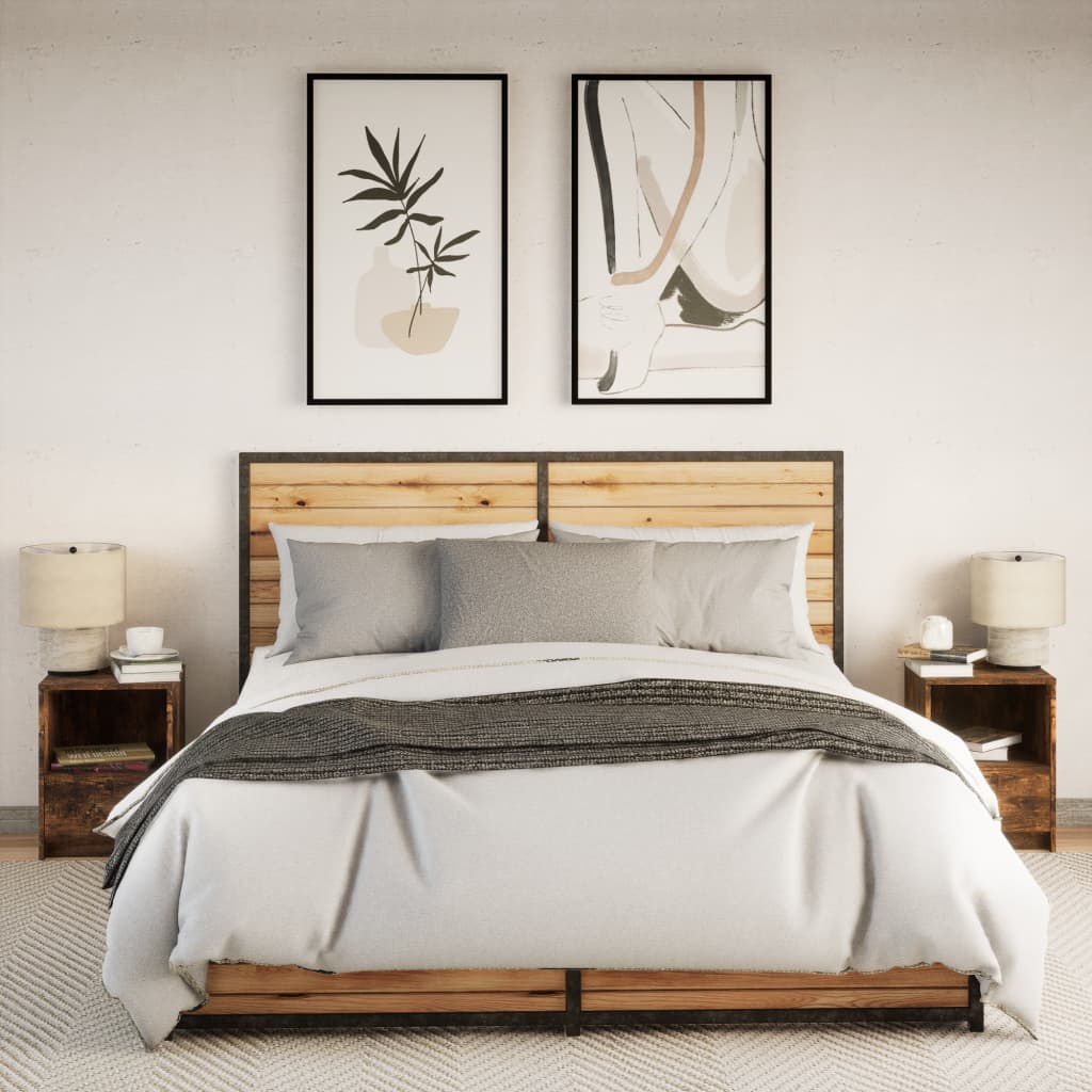 Two bedside cabinets in a bedroom setting, placed either side of a bed with white bedding