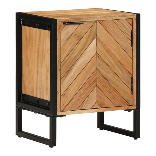 vidaXL Bedside Table Brown Solid Acacia Wood and Metal, front view with door closed