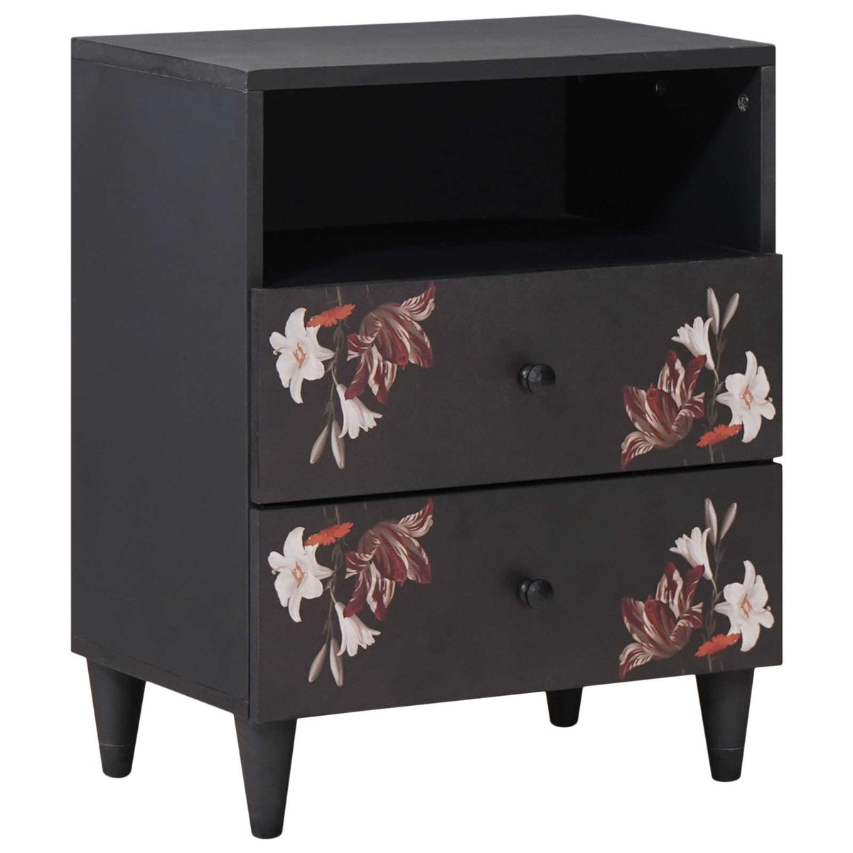 vidaXL Bedside Table Multicolour Solid Mango Wood with floral pattern on drawers