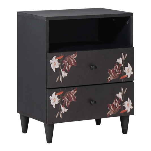 vidaXL Bedside Table Multicolour Solid Mango Wood with floral pattern on drawers