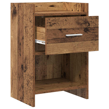 Bedside table with its drawer pulled out to show the interior