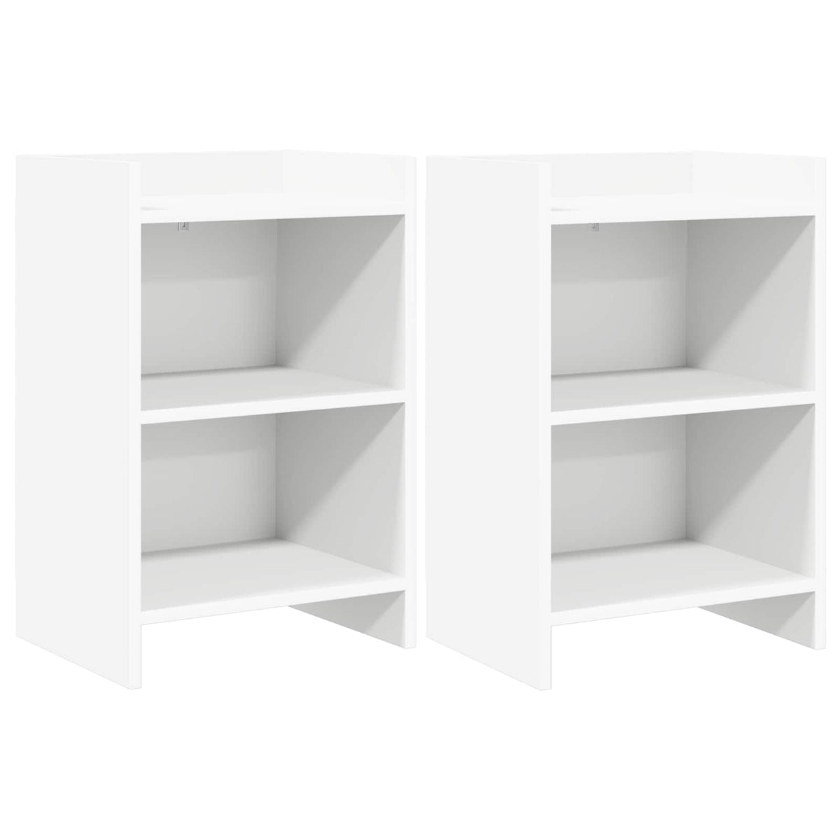 vidaXL Bedside Tables 2 pcs White Engineered Wood, two white bedside tables with two shelves each