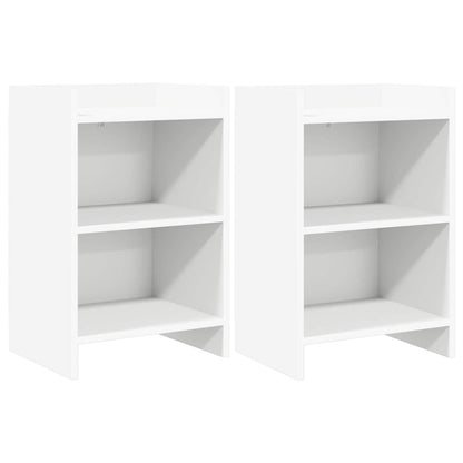 vidaXL Bedside Tables 2 pcs White Engineered Wood, two white bedside tables with two shelves each