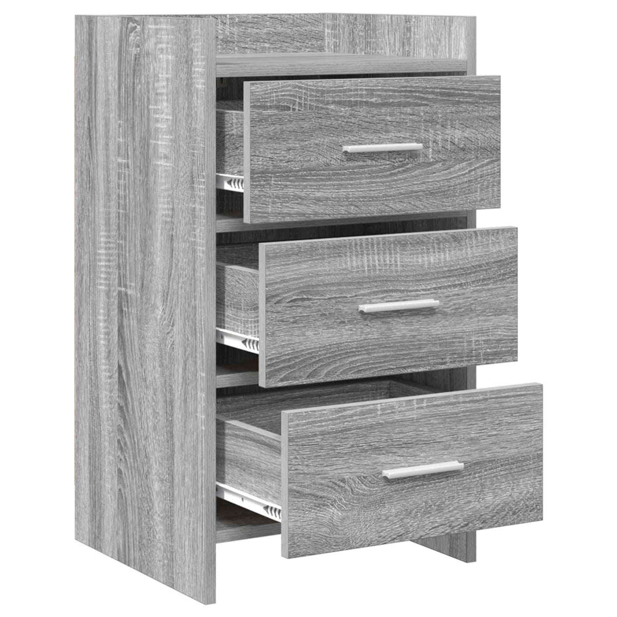 The bedside table with two drawers open showing the runners