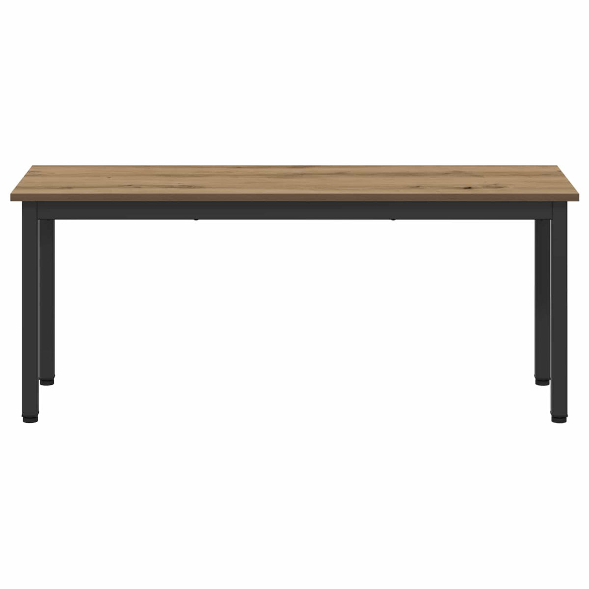 The artisan oak engineered wood bench shown from a straight front angle