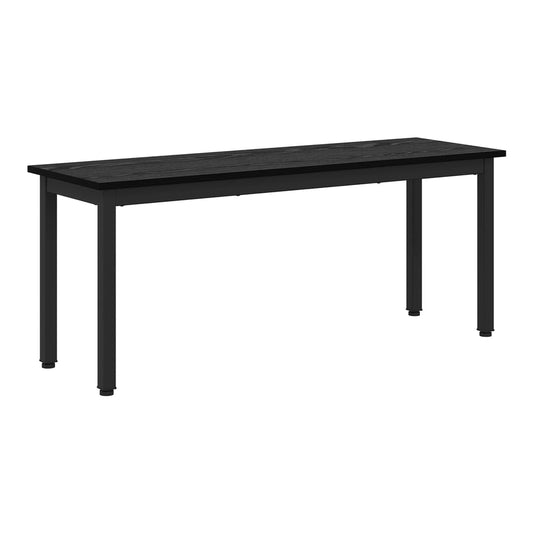 The black oak bench has a simple design with four straight legs