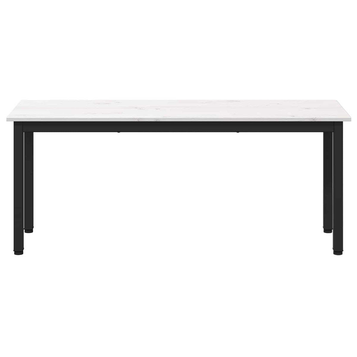 White bench with black legs, viewed from the front