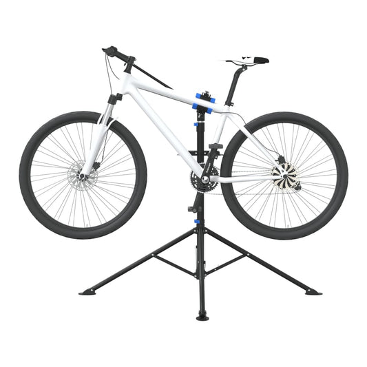 vidaXL Bike Repair Stand Foldable Adjustable 108-188 cm Blue Steel holding a white bicycle