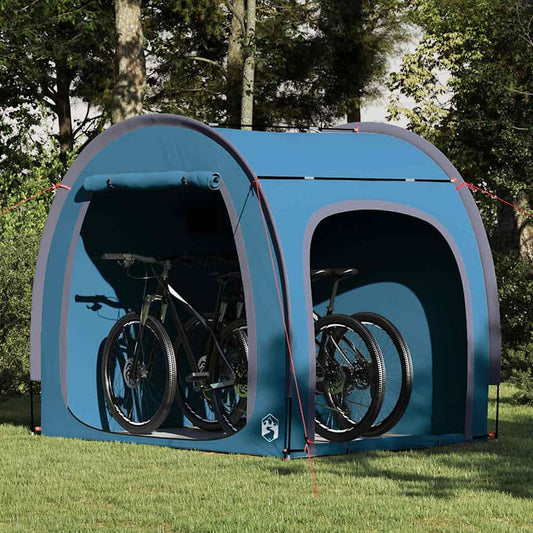 vidaXL Bike Storage Tent Blue showing two bicycles inside on a lawn