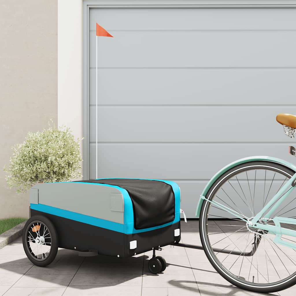 vidaXL Bike Trailer Black and Blue 45 kg attached to a bicycle on a paved surface