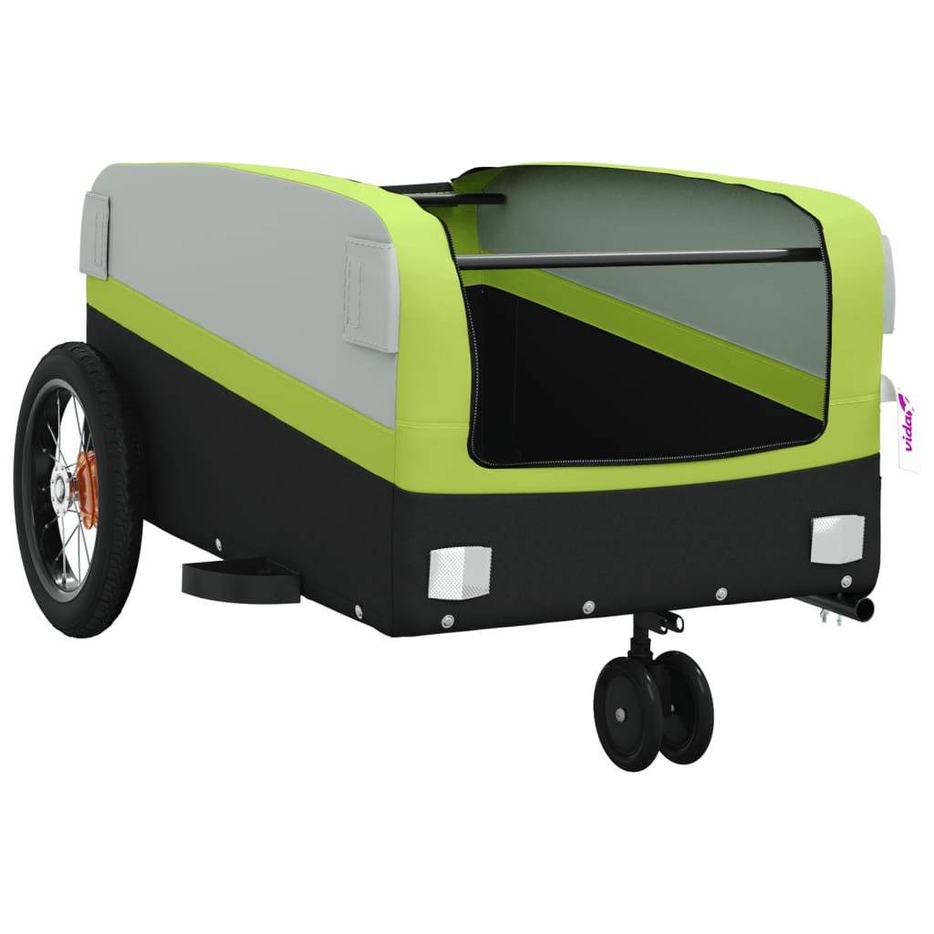 The bicycle trailer with the top cover removed to show the open storage compartment