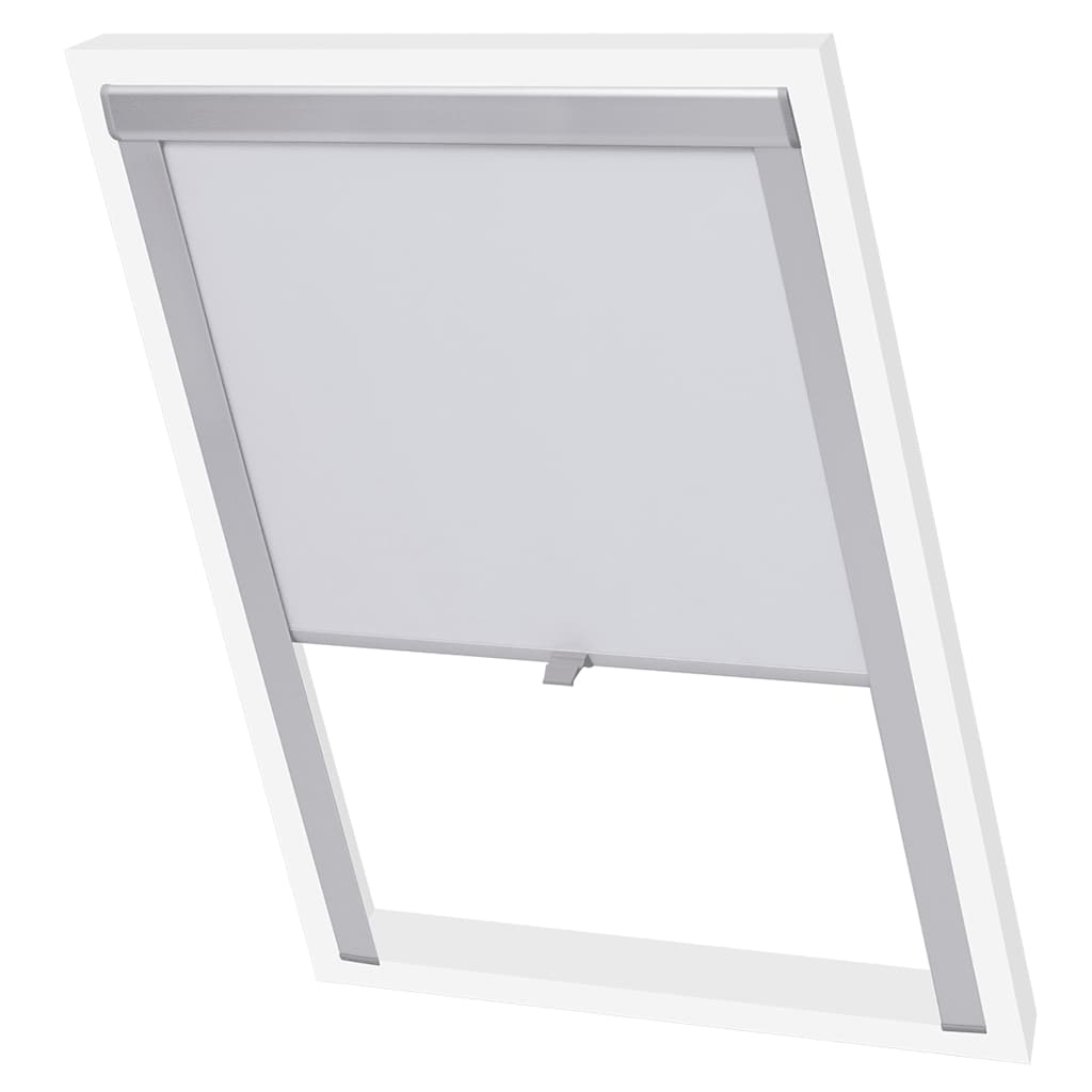 vidaXL Blackout Roller Blinds White S08/608 GGL and GGU partially open on a white roof window frame