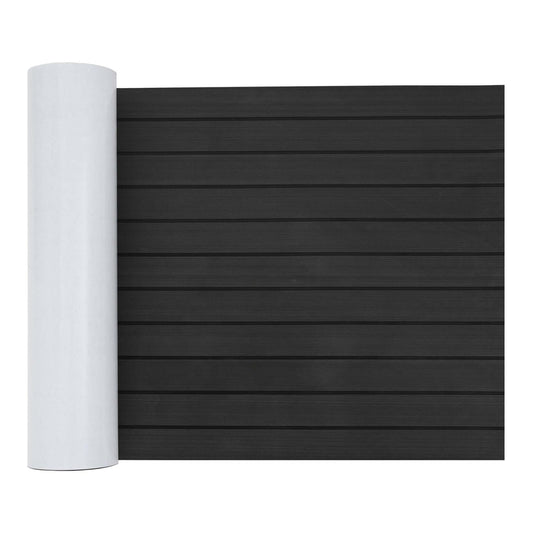 vidaXL Boat Mat Striped Dark Grey and Black EVA, a rolled-up mat with a white backing