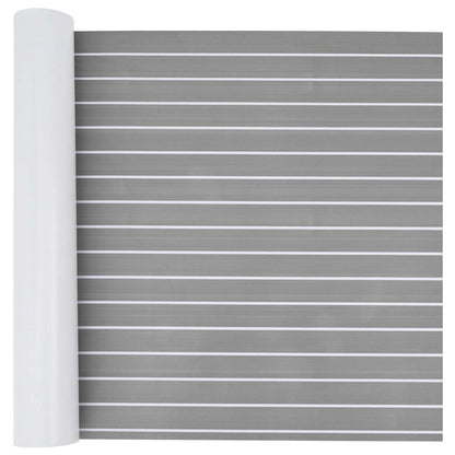 vidaXL Boat Mat Striped Light Grey and White EVA, a rolled-up mat with horizontal white stripes on a grey background
