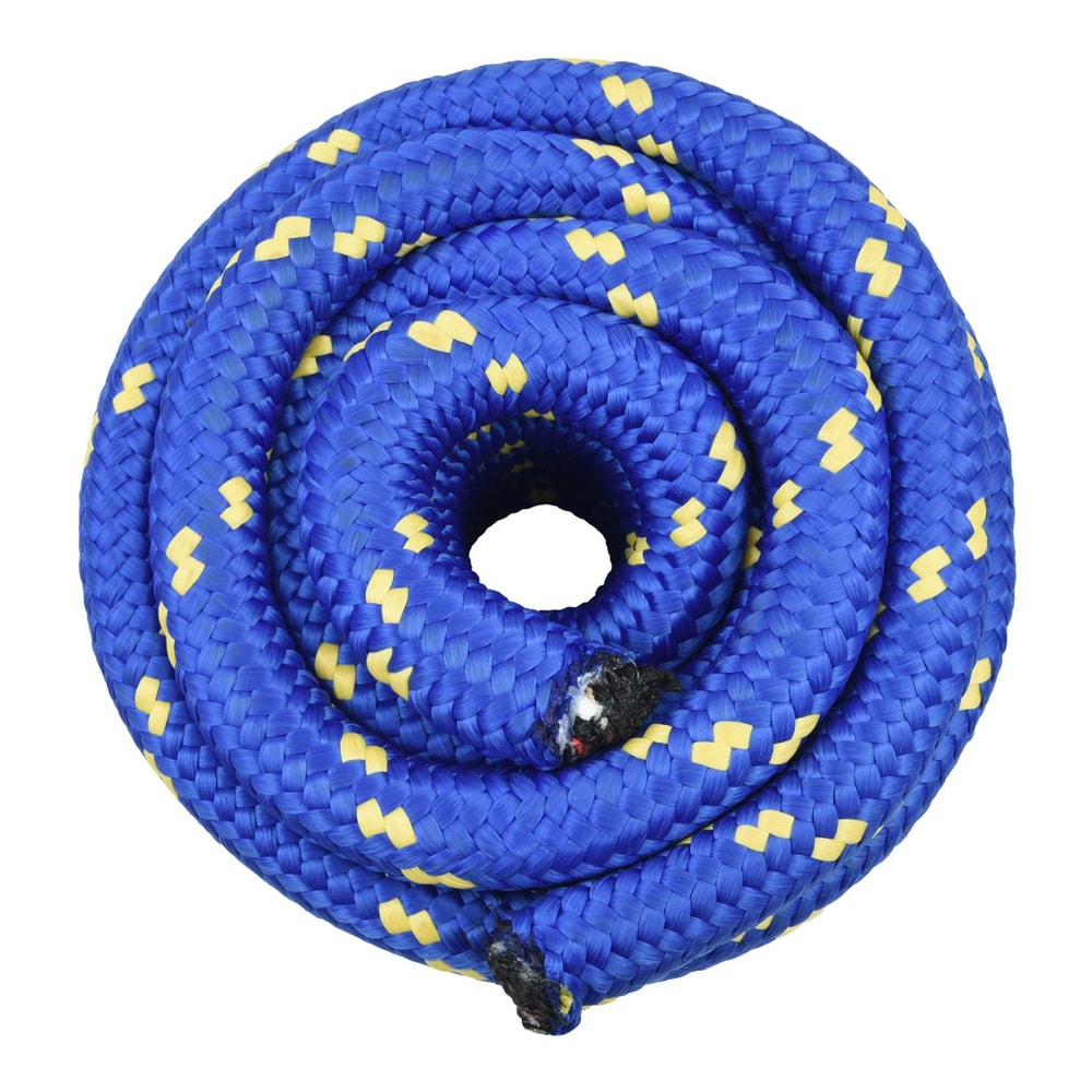Top down view of the blue boat rope coiled into a circle