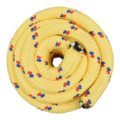 Top view of the coiled yellow boat rope showing its spiral shape