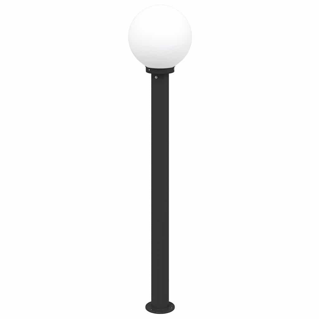 The black bollard lamp with a white globe light on top