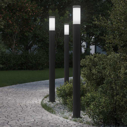 vidaXL Bollard Lights 3pcs 110 cm Stainless Steel IP44 illuminated along a garden path at night