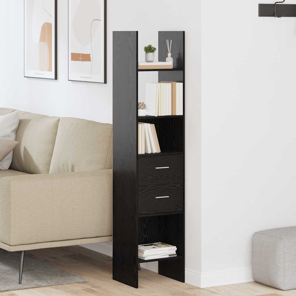 the black storage cabinet placed next to a sofa in a modern living room setting
