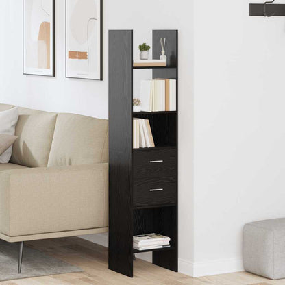 the black storage cabinet placed next to a sofa in a modern living room setting