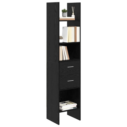 the standing shelf unit filled with books and decorative items on the shelves