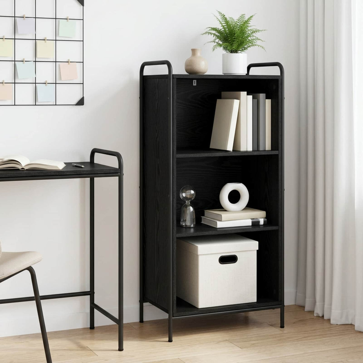 vidaXL Book Cabinet 55.5 x 33 x 111 cm Engineered Wood Black Oak 1
