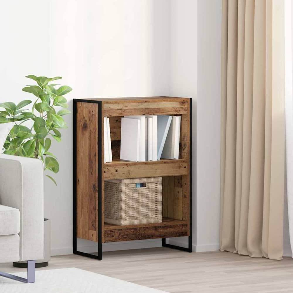 vidaXL Book Cabinet Engineered Wood Old Wood in a room with a sofa and plant