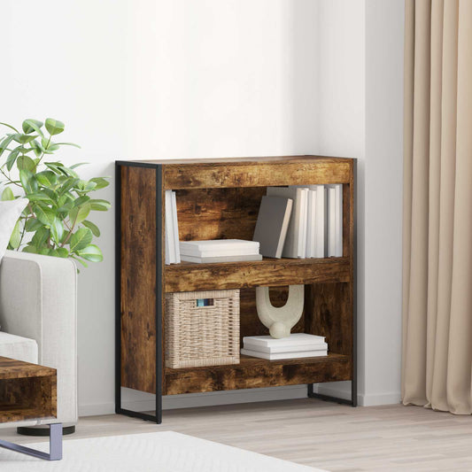 vidaXL Book Cabinet Engineered Wood Smoke Oak in a room with a sofa and plant