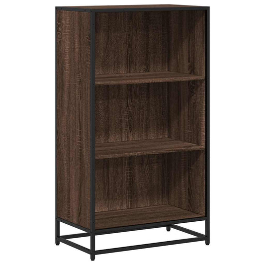 The empty book cabinet showing three open shelves and a black metal frame