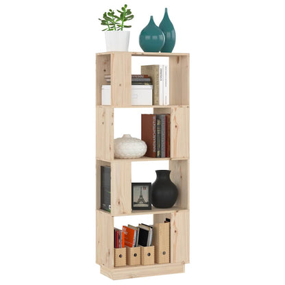 The wooden shelving unit displayed with various decorative items and books on its levels