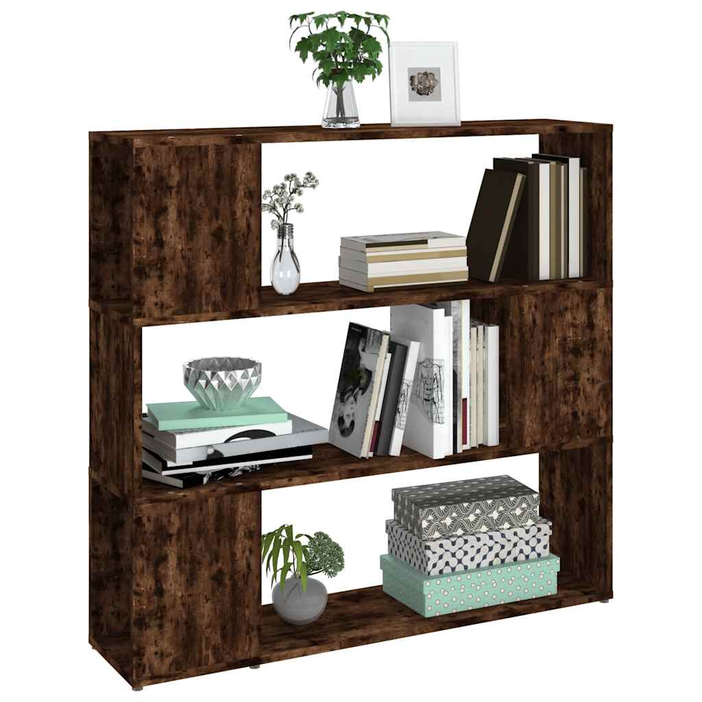 Close-up of the smoked oak book cabinet filled with books and decorative items