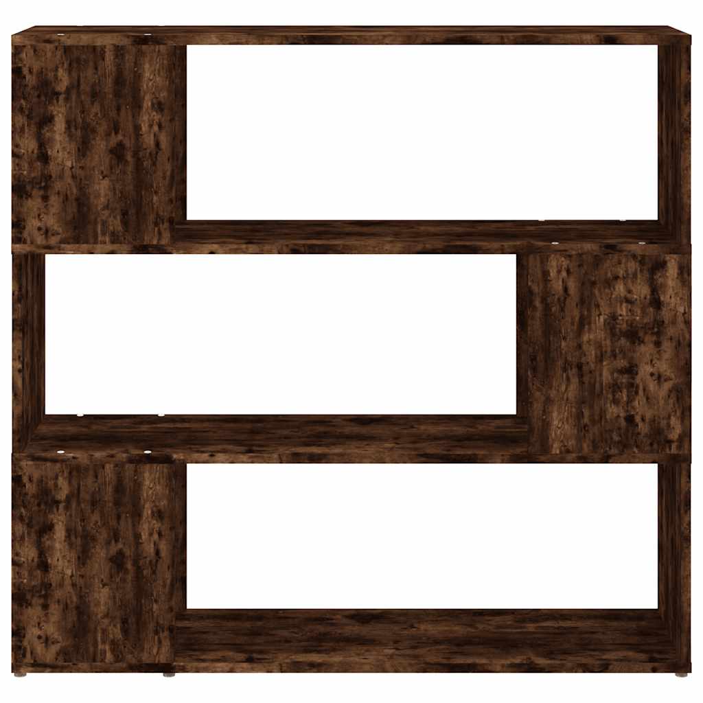 The empty smoked oak book cabinet with three open shelves