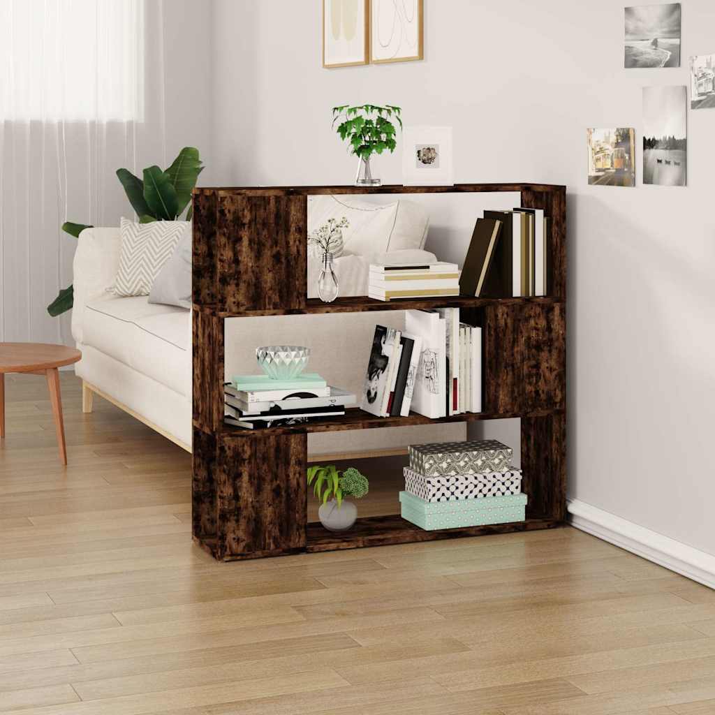 vidaXL Book Cabinet/Room Divider Smoked Oak with three shelves and open compartments