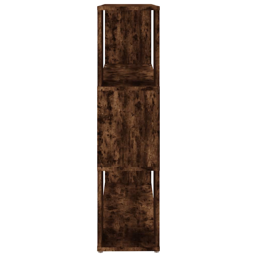 Side view of the smoked oak book cabinet showing its height