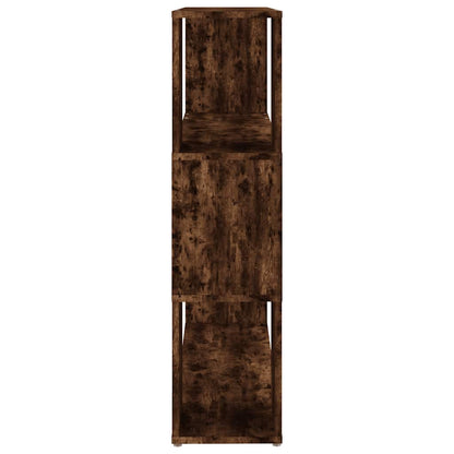 Side view of the smoked oak book cabinet showing its height