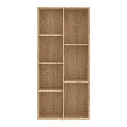 The empty book cabinet, showing its structure and shelves