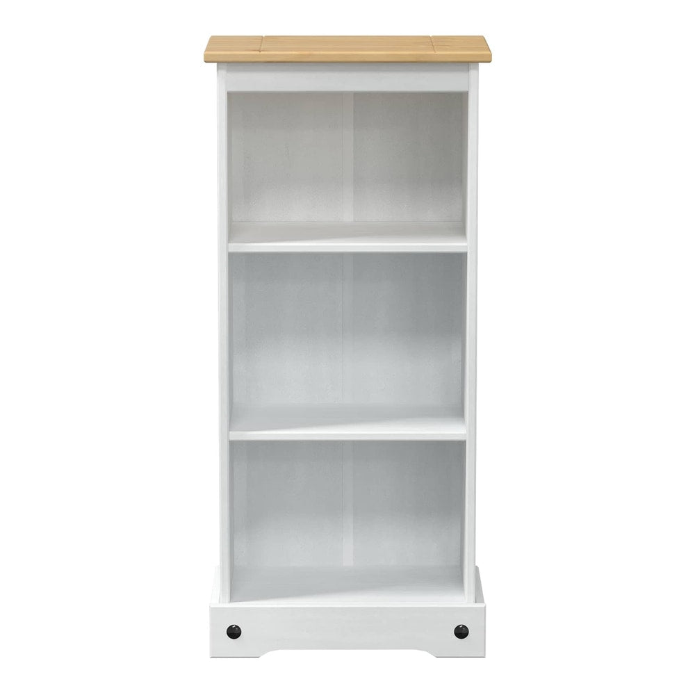 the white pine wood bookcase with a natural wood top, empty