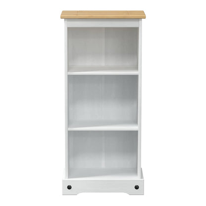 the white pine wood bookcase with a natural wood top, empty
